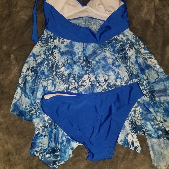 Blue Tie-Dye Watercolor print bathingsuit swimsuit - Picture 2 of 4